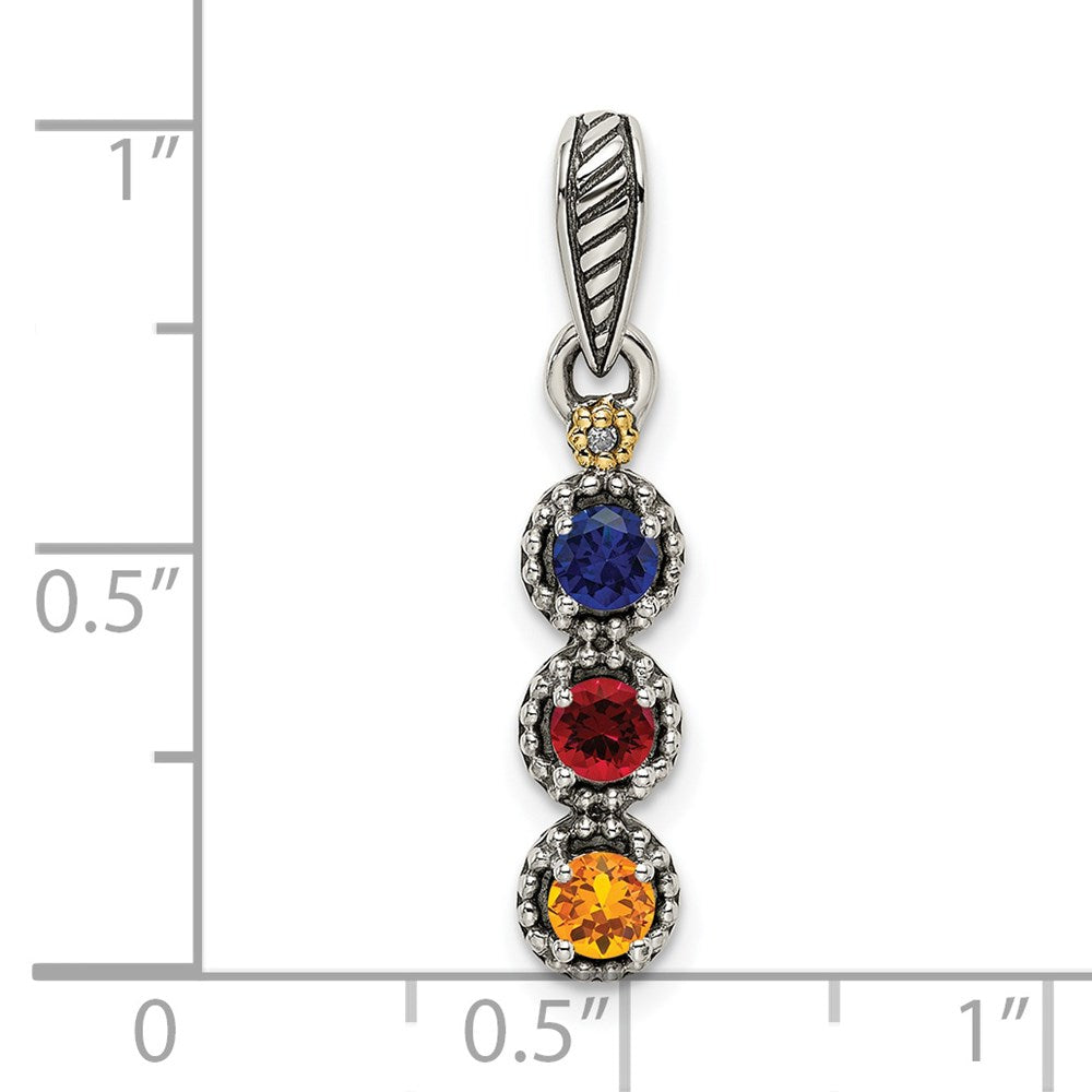Sterlingsilber Antikisiert mit 14K/silver Bicolor 3-stone mit Diamant Mutter Anhänger