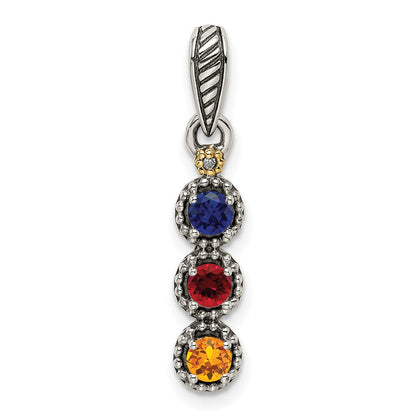 Sterlingsilber Antikisiert mit 14K/silver Bicolor 3-stone mit Diamant Mutter Anhänger