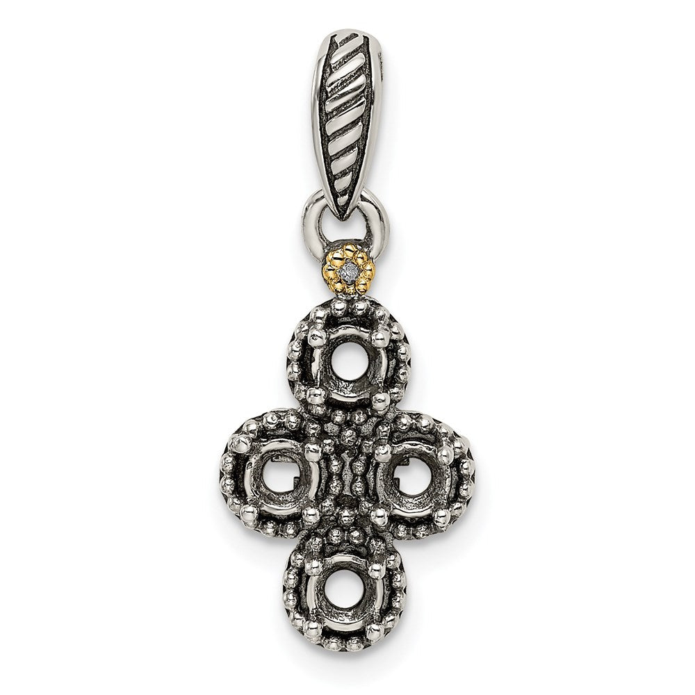 Sterlingsilber Antikisiert mit 14K/silver Bicolor 4-stone mit Diamant Mutter Anhänger