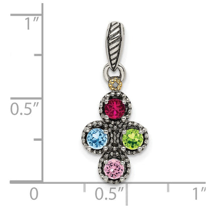 Sterlingsilber Antikisiert mit 14K/silver Bicolor 4-stone mit Diamant Mutter Anhänger