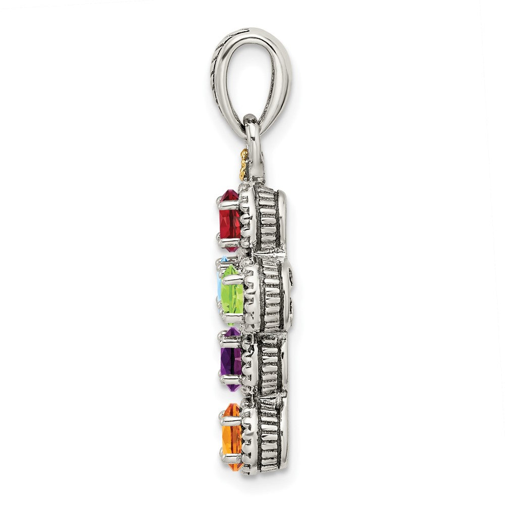 Sterlingsilber Antikisiert mit 14K/silver Bicolor 5-stone mit Diamant Mutter Anhänger