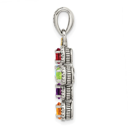 Sterlingsilber Antikisiert mit 14K/silver Bicolor 5-stone mit Diamant Mutter Anhänger