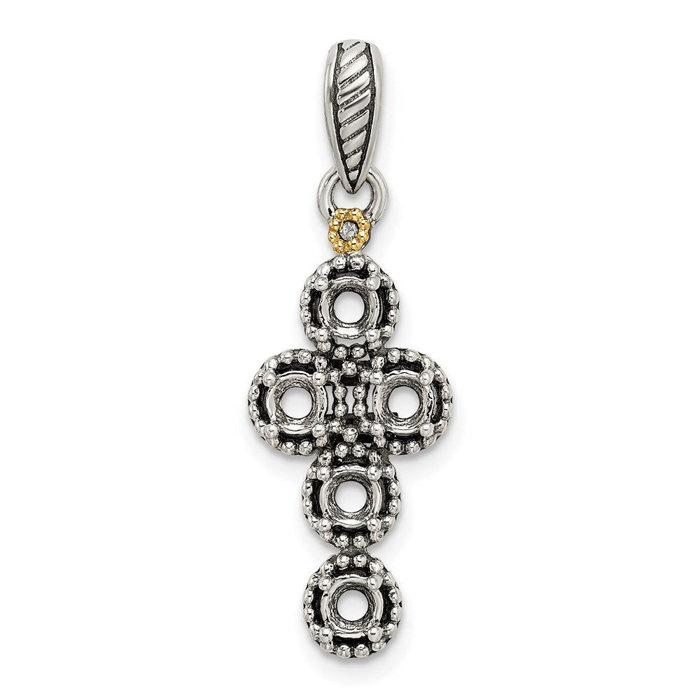 Sterlingsilber Antikisiert mit 14K/silver Bicolor 5-stone mit Diamant Mutter Anhänger