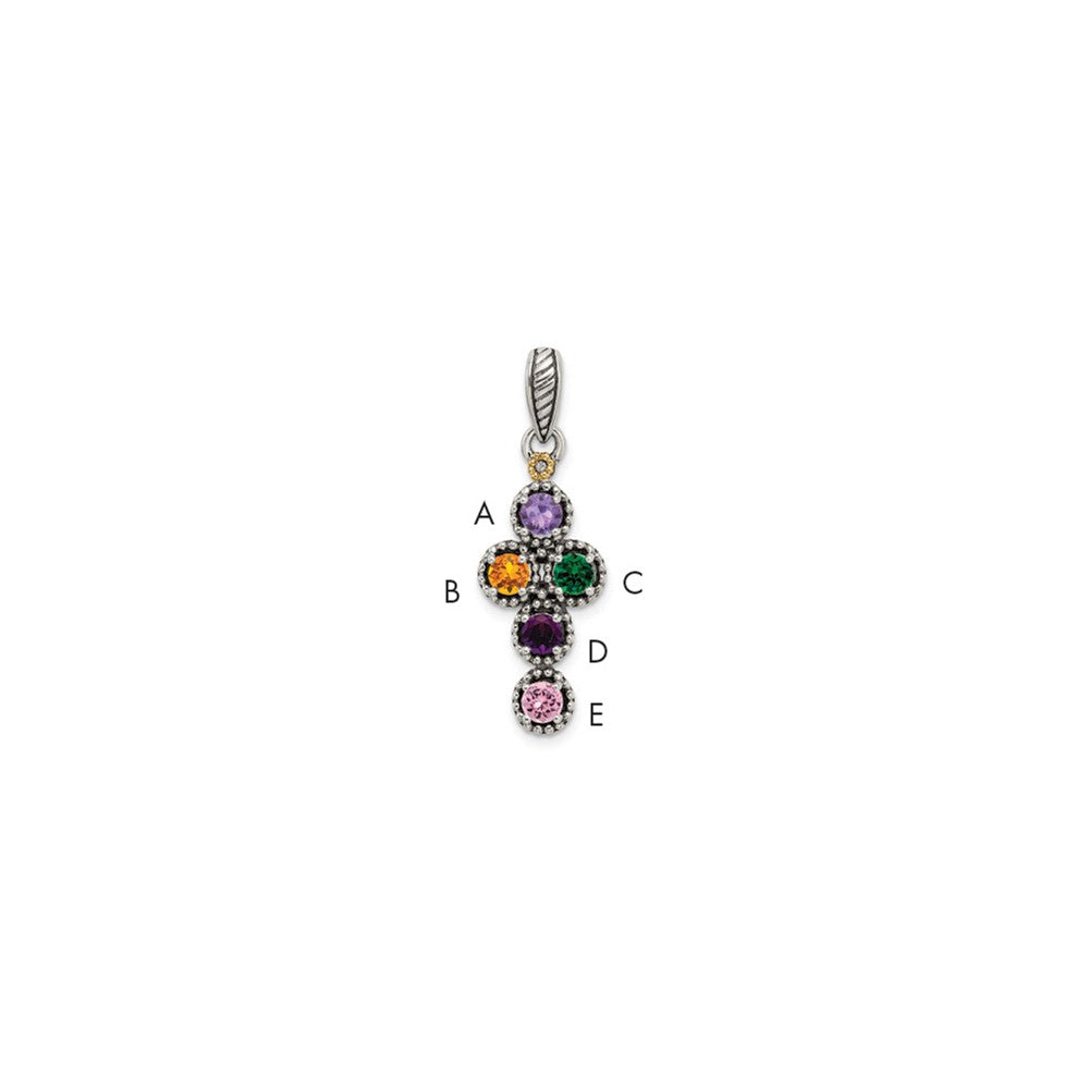 Sterlingsilber Antikisiert mit 14K/silver Bicolor 5-stone mit Diamant Mutter Anhänger