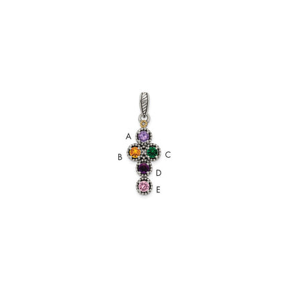 Sterlingsilber Antikisiert mit 14K/silver Bicolor 5-stone mit Diamant Mutter Anhänger