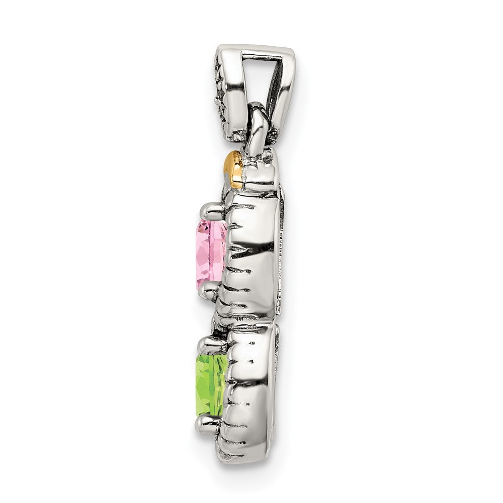 Sterlingsilber Antikisiert mit 14K/silver Bicolor 2-stone mit Diamant Mutter Anhänger