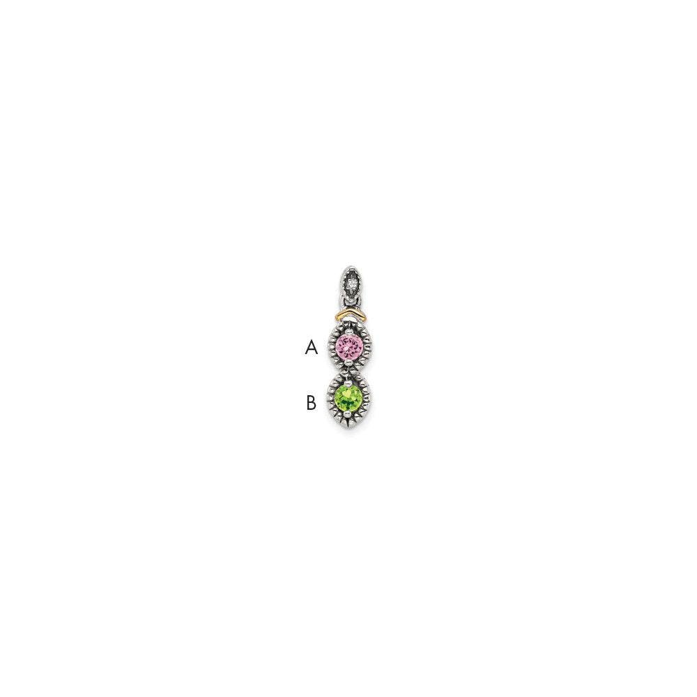 Sterlingsilber Antikisiert mit 14K/silver Bicolor 2-stone mit Diamant Mutter Anhänger