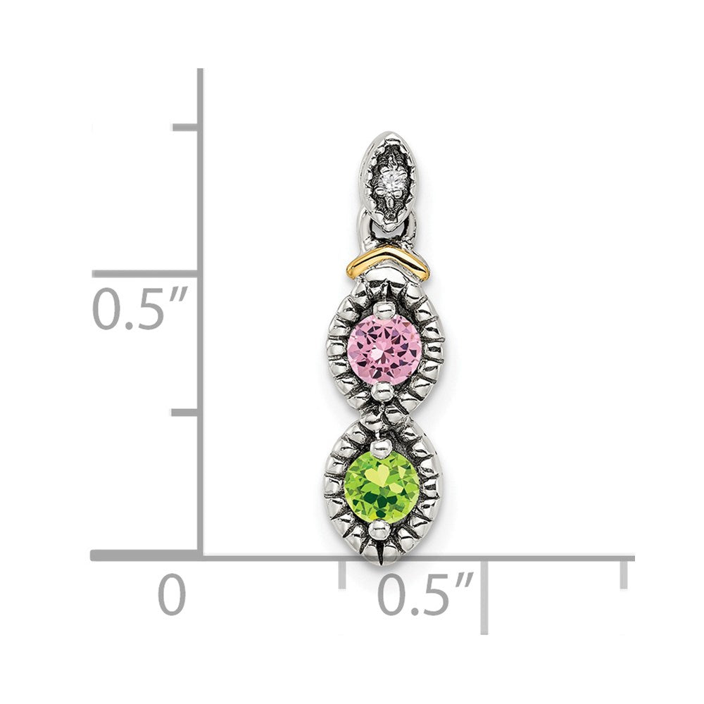 Sterlingsilber Antikisiert mit 14K/silver Bicolor 2-stone mit Diamant Mutter Anhänger