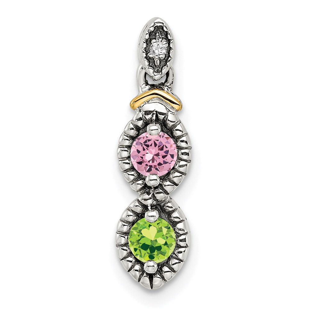 Sterlingsilber Antikisiert mit 14K/silver Bicolor 2-stone mit Diamant Mutter Anhänger