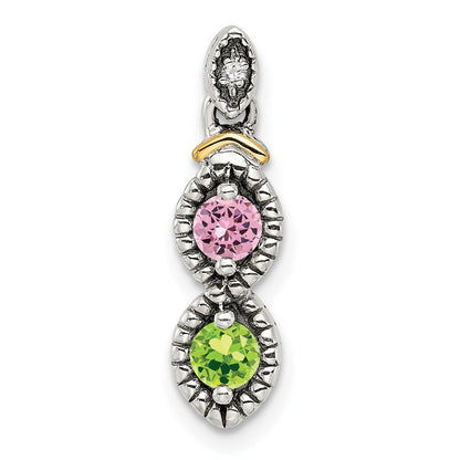 Sterlingsilber Antikisiert mit 14K/silver Bicolor 2-stone mit Diamant Mutter Anhänger
