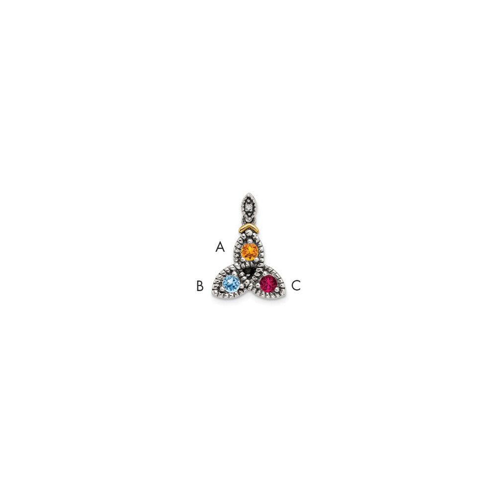 Sterlingsilber Antikisiert mit 14K/silver Bicolor 3-stone mit Diamant Mutter Anhänger