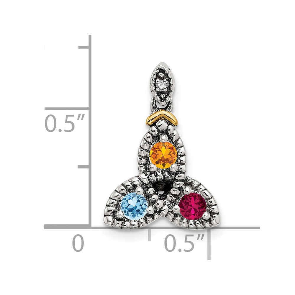 Sterlingsilber Antikisiert mit 14K/silver Bicolor 3-stone mit Diamant Mutter Anhänger