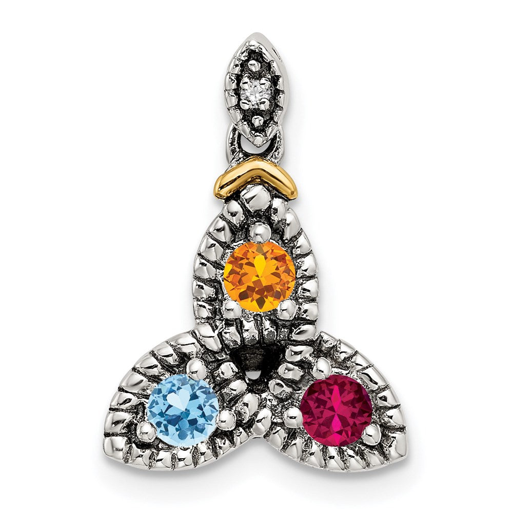 Sterlingsilber Antikisiert mit 14K/silver Bicolor 3-stone mit Diamant Mutter Anhänger