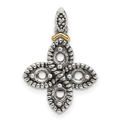 Sterlingsilber Antikisiert mit 14K/silver Bicolor 4-stone mit Diamant Mutter Anhänger