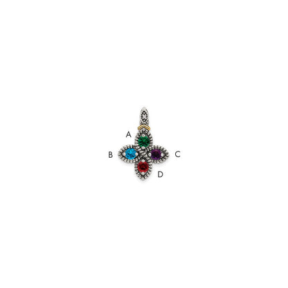 Sterlingsilber Antikisiert mit 14K/silver Bicolor 4-stone mit Diamant Mutter Anhänger