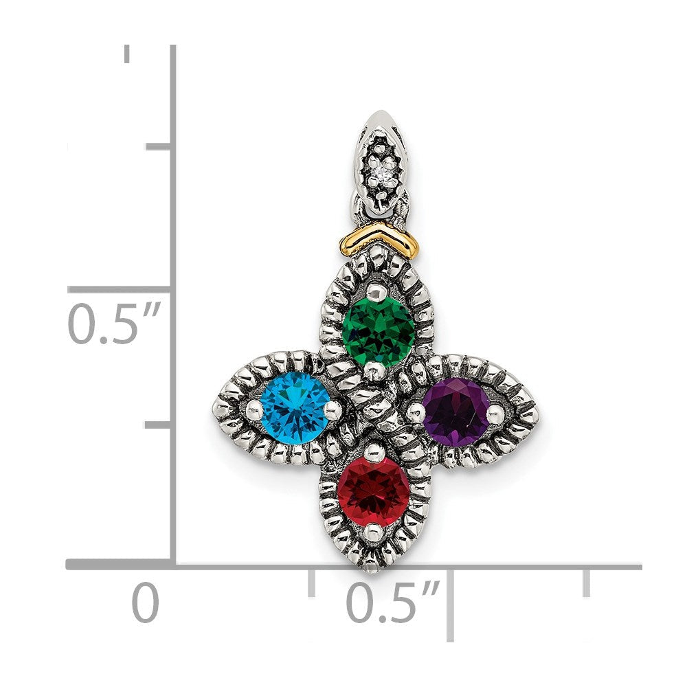 Sterlingsilber Antikisiert mit 14K/silver Bicolor 4-stone mit Diamant Mutter Anhänger