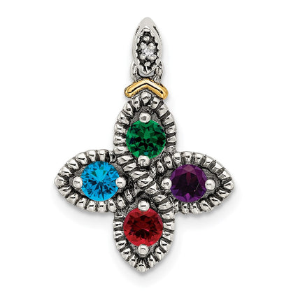 Sterlingsilber Antikisiert mit 14K/silver Bicolor 4-stone mit Diamant Mutter Anhänger