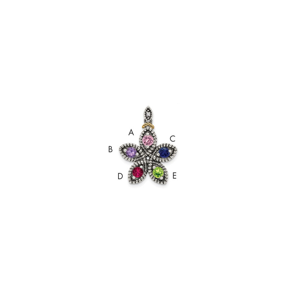 Sterlingsilber Antikisiert mit 14K/silver Bicolor 5-stone mit Diamant Mutter Anhänger