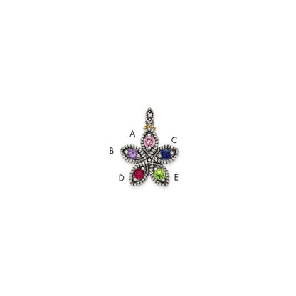 Sterlingsilber Antikisiert mit 14K/silver Bicolor 5-stone mit Diamant Mutter Anhänger