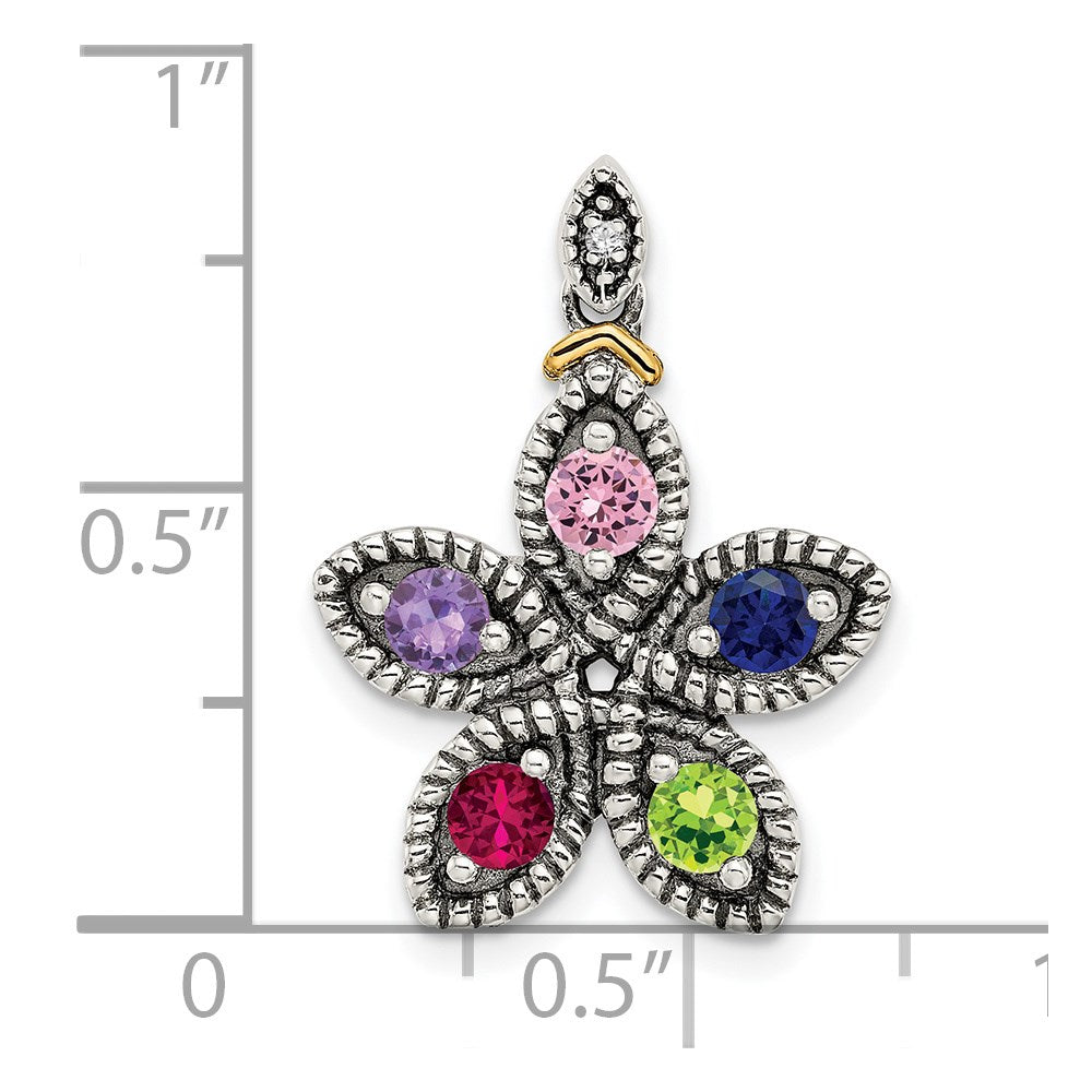 Sterlingsilber Antikisiert mit 14K/silver Bicolor 5-stone mit Diamant Mutter Anhänger