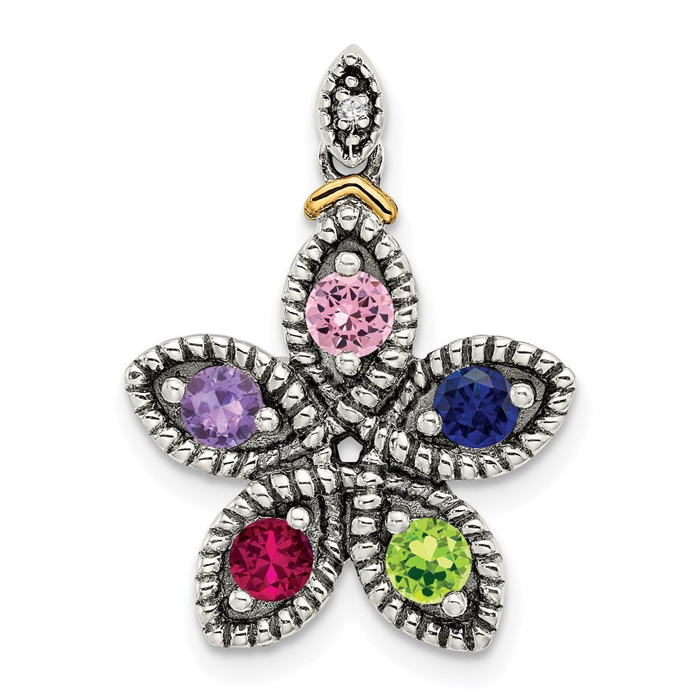 Sterlingsilber Antikisiert mit 14K/silver Bicolor 5-stone mit Diamant Mutter Anhänger