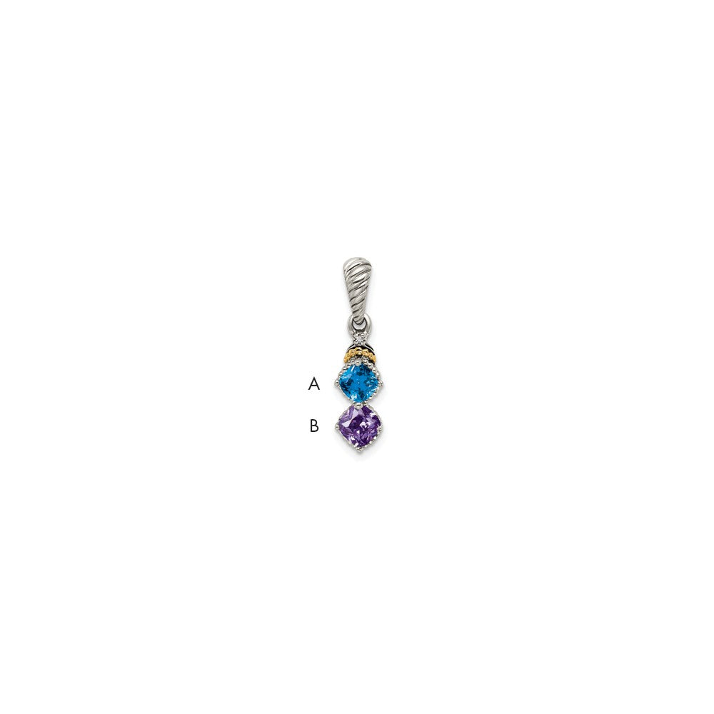 Sterlingsilber Antikisiert mit 14K/silver Bicolor 2-stone mit Diamant Mutter Anhänger