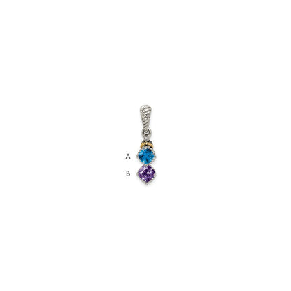 Sterlingsilber Antikisiert mit 14K/silver Bicolor 2-stone mit Diamant Mutter Anhänger