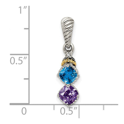 Sterlingsilber Antikisiert mit 14K/silver Bicolor 2-stone mit Diamant Mutter Anhänger