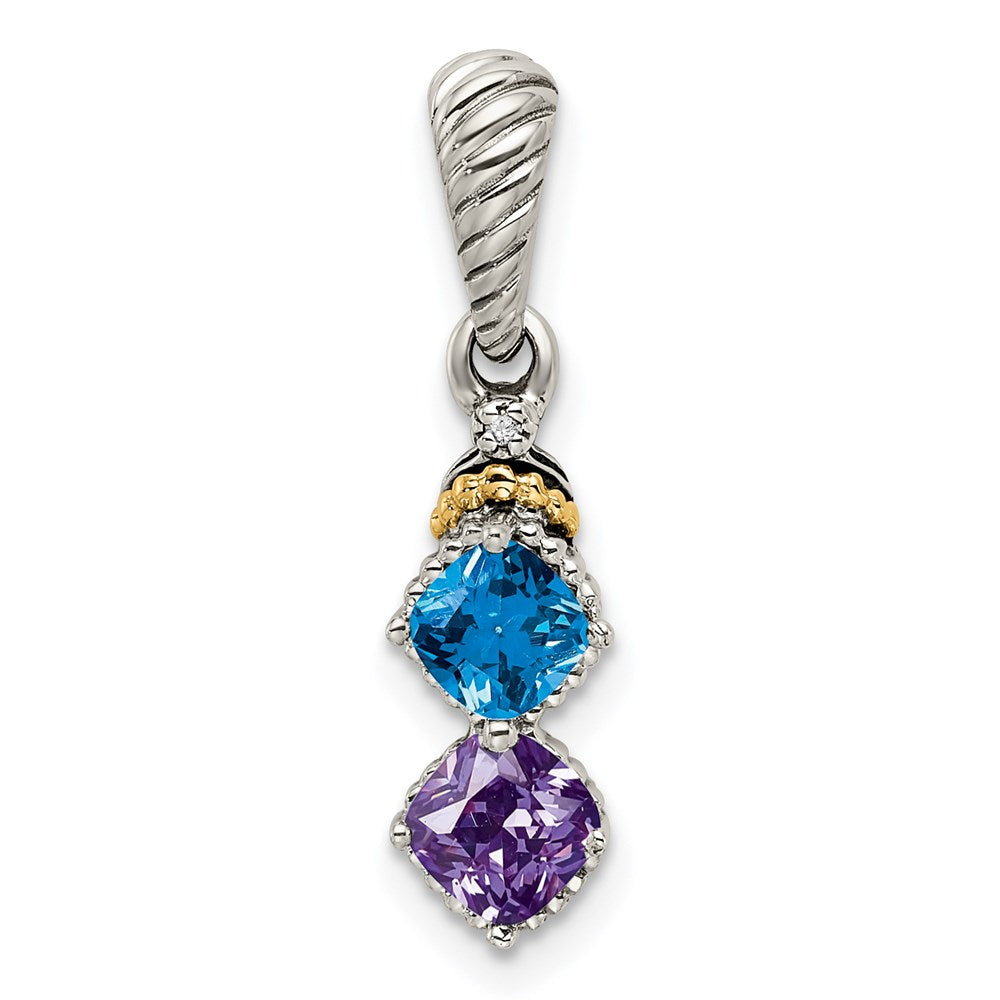 Sterlingsilber Antikisiert mit 14K/silver Bicolor 2-stone mit Diamant Mutter Anhänger