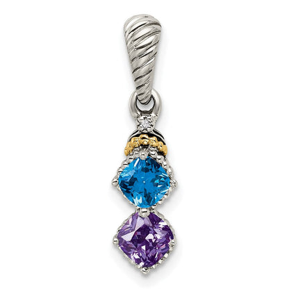 Sterlingsilber Antikisiert mit 14K/silver Bicolor 2-stone mit Diamant Mutter Anhänger