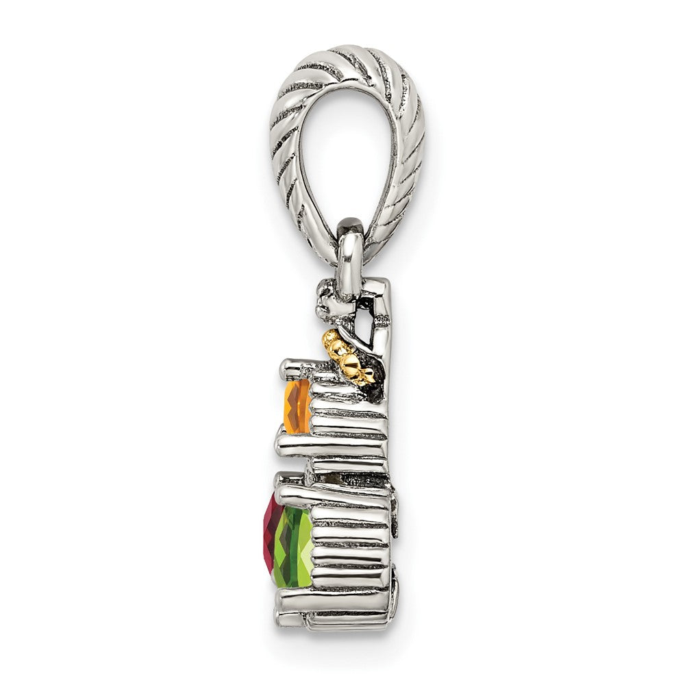 Sterlingsilber Antikisiert mit 14K/silver Bicolor 3-stone mit Diamant Mutter Anhänger