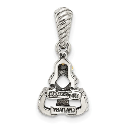 Sterlingsilber Antikisiert mit 14K/silver Bicolor 3-stone mit Diamant Mutter Anhänger