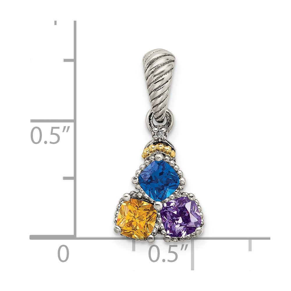 Sterlingsilber Antikisiert mit 14K/silver Bicolor 3-stone mit Diamant Mutter Anhänger