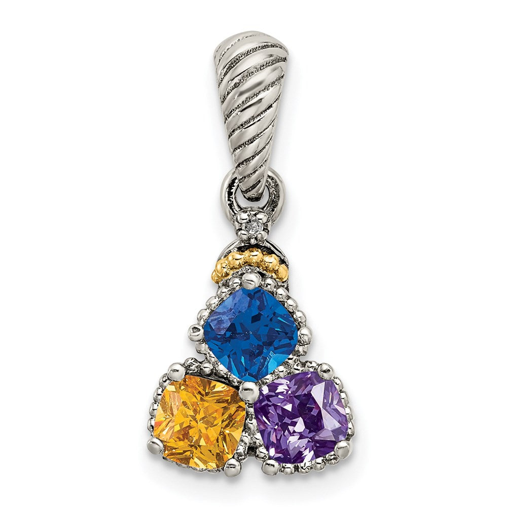 Sterlingsilber Antikisiert mit 14K/silver Bicolor 3-stone mit Diamant Mutter Anhänger