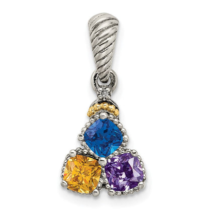 Sterlingsilber Antikisiert mit 14K/silver Bicolor 3-stone mit Diamant Mutter Anhänger