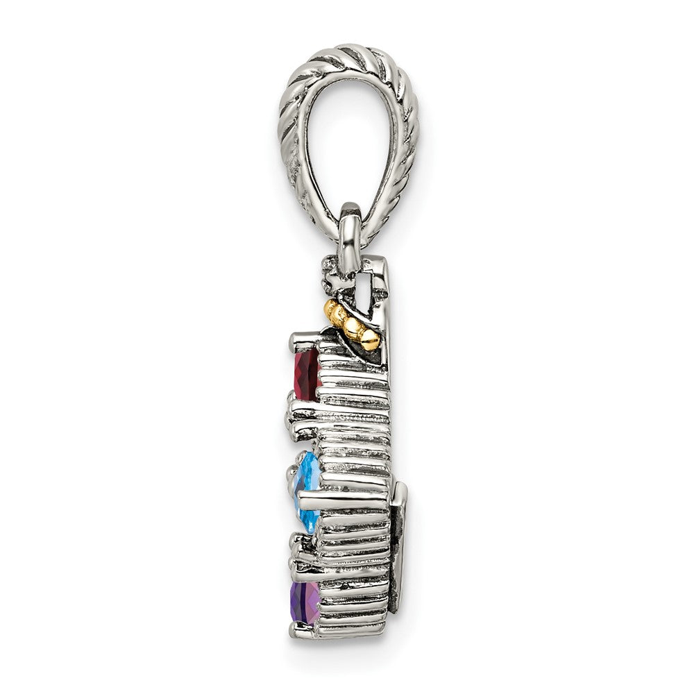 Sterlingsilber Antikisiert mit 14K/silver Bicolor 4-stone mit Diamant Mutter Anhänger