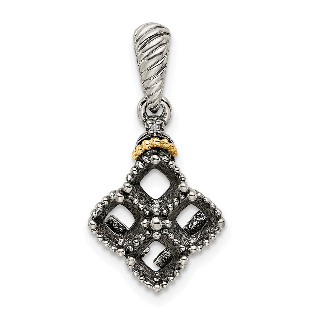 Sterlingsilber Antikisiert mit 14K/silver Bicolor 4-stone mit Diamant Mutter Anhänger