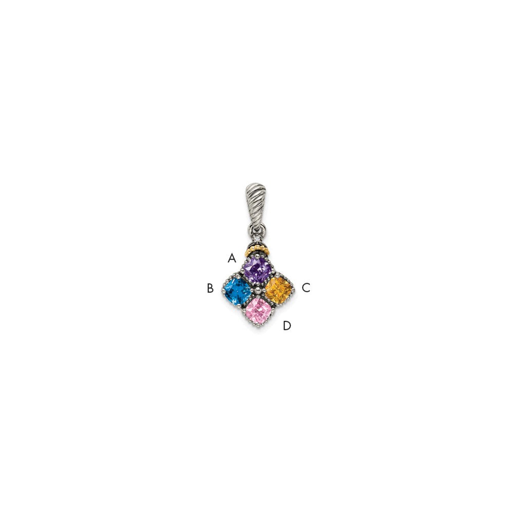 Sterlingsilber Antikisiert mit 14K/silver Bicolor 4-stone mit Diamant Mutter Anhänger