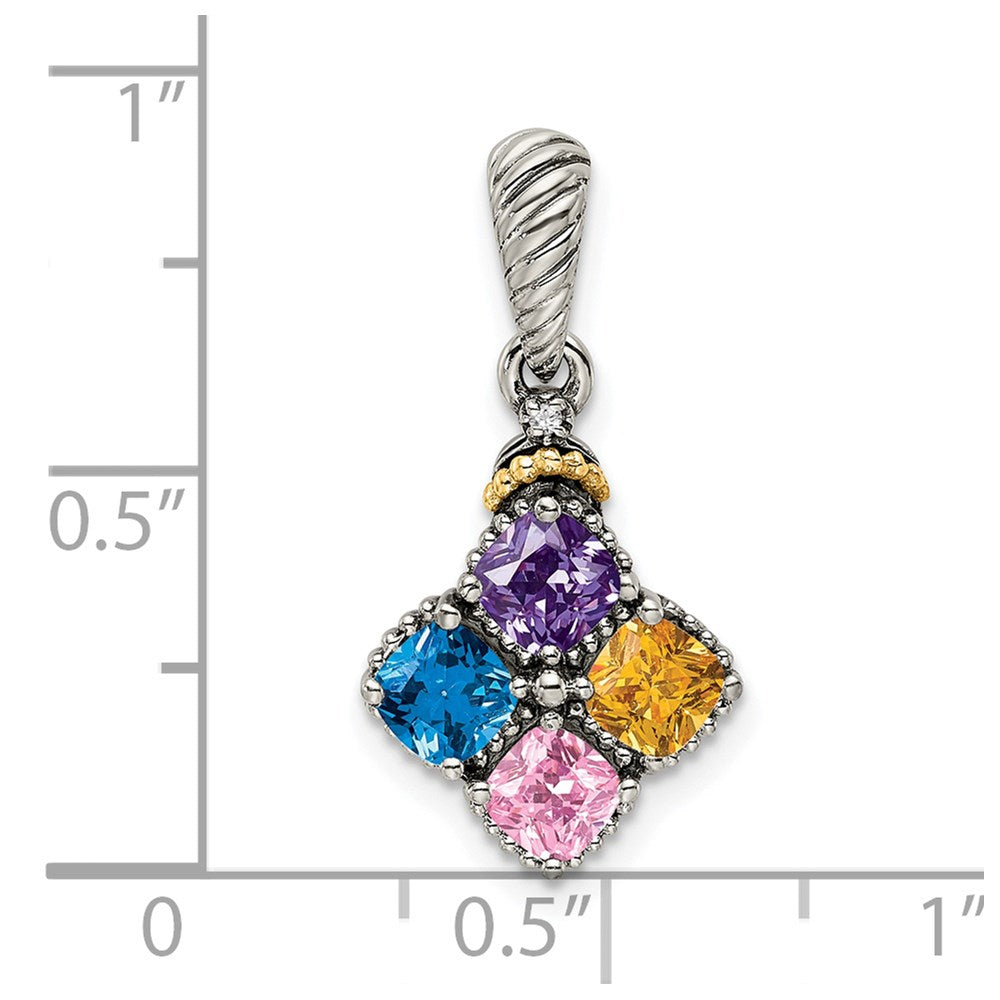 Sterlingsilber Antikisiert mit 14K/silver Bicolor 4-stone mit Diamant Mutter Anhänger