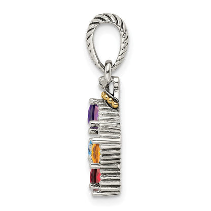 Sterlingsilber Antikisiert mit 14K/silver Bicolor 5-stone mit Diamant Mutter Anhänger