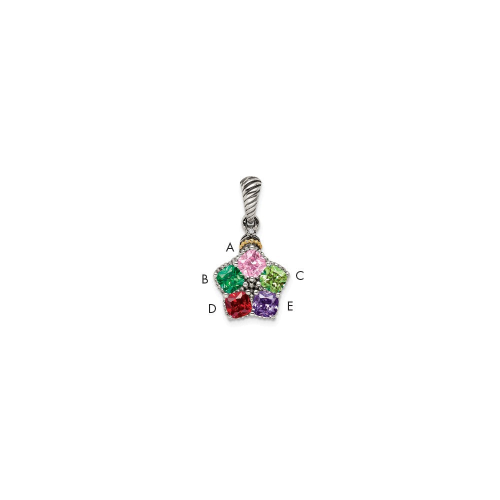 Sterlingsilber Antikisiert mit 14K/silver Bicolor 5-stone mit Diamant Mutter Anhänger