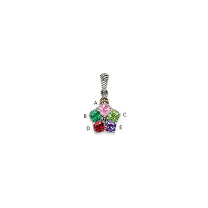 Sterlingsilber Antikisiert mit 14K/silver Bicolor 5-stone mit Diamant Mutter Anhänger