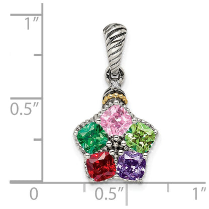 Sterlingsilber Antikisiert mit 14K/silver Bicolor 5-stone mit Diamant Mutter Anhänger