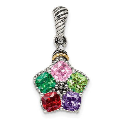 Sterlingsilber Antikisiert mit 14K/silver Bicolor 5-stone mit Diamant Mutter Anhänger
