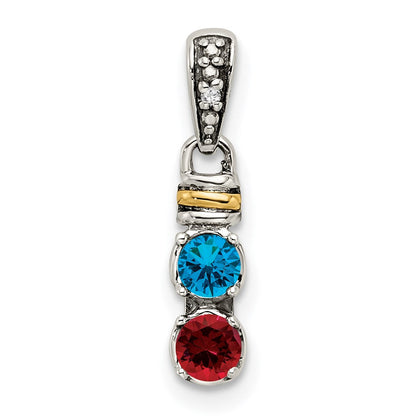 Sterlingsilber Antikisiert mit 14K/silver Bicolor 2-stone mit Diamant Mutter Anhänger