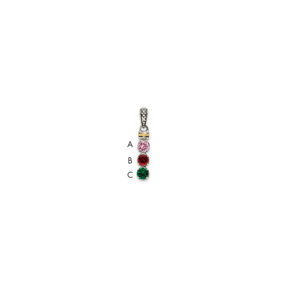 Sterlingsilber Antikisiert mit 14K/silver Bicolor 3-stone mit Diamant Mutter Anhänger