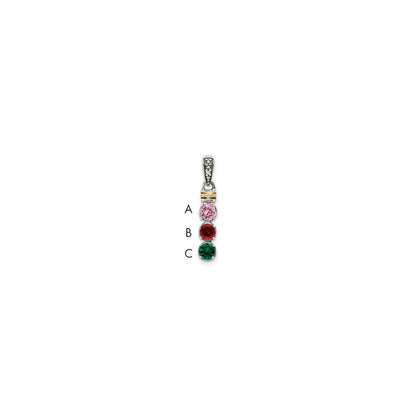 Sterlingsilber Antikisiert mit 14K/silver Bicolor 3-stone mit Diamant Mutter Anhänger