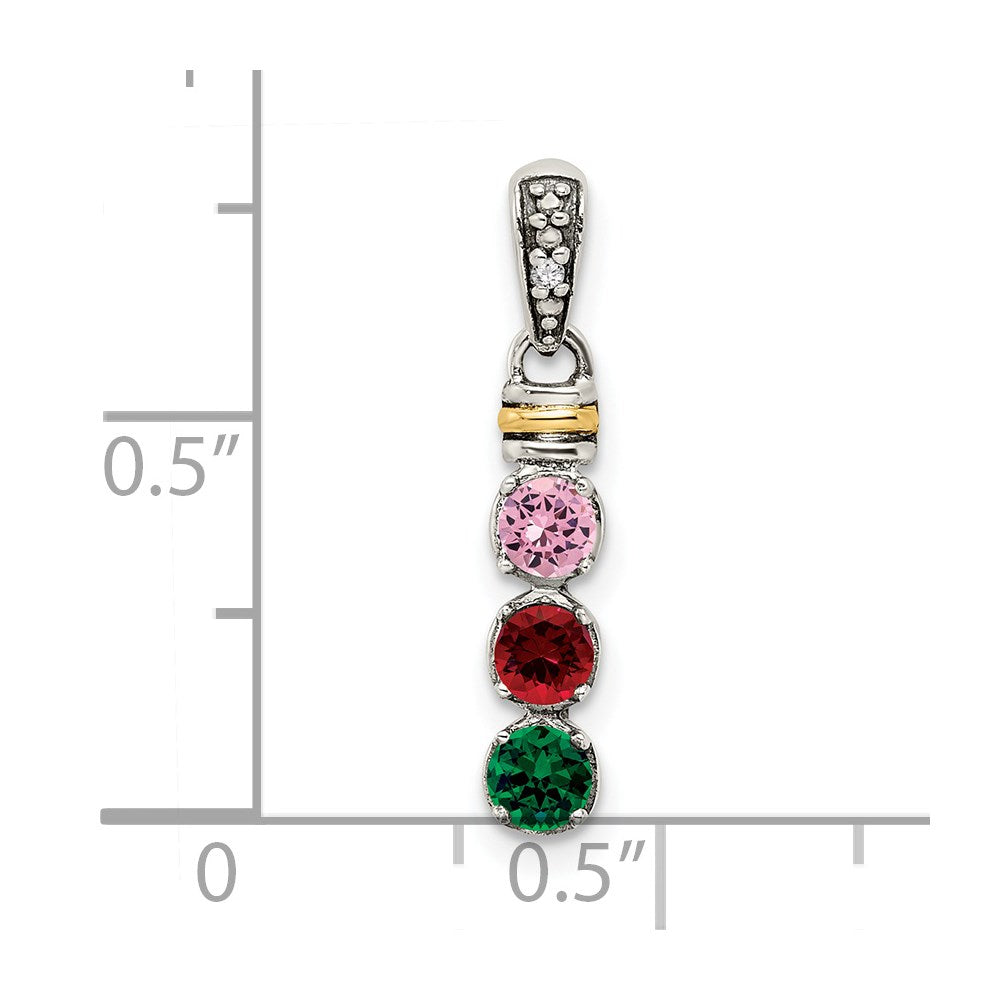 Sterlingsilber Antikisiert mit 14K/silver Bicolor 3-stone mit Diamant Mutter Anhänger