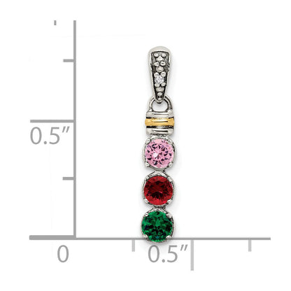 Sterlingsilber Antikisiert mit 14K/silver Bicolor 3-stone mit Diamant Mutter Anhänger