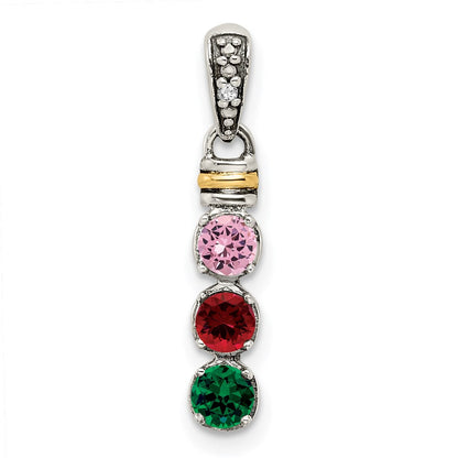 Sterlingsilber Antikisiert mit 14K/silver Bicolor 3-stone mit Diamant Mutter Anhänger